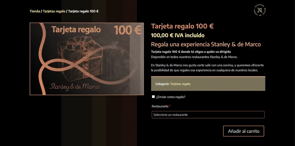 Proceso de compra de la tarjeta regalo