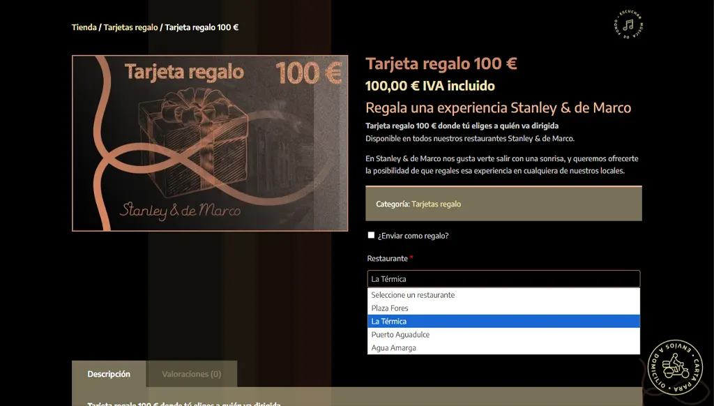 Proceso de compra de la tarjeta regalo