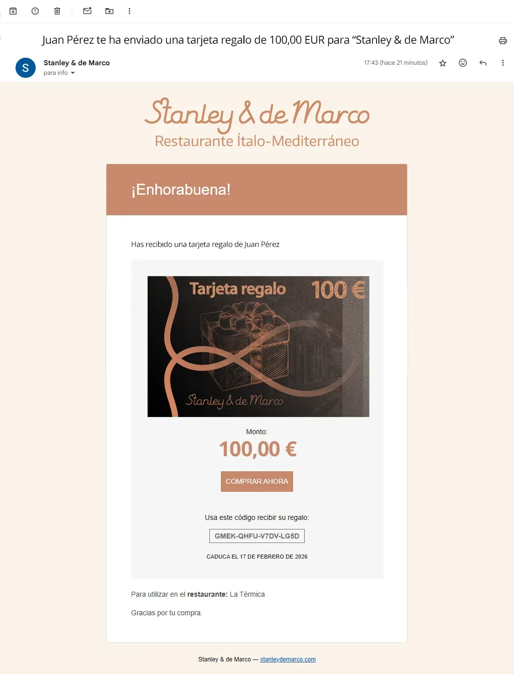 Proceso de compra de la tarjeta regalo