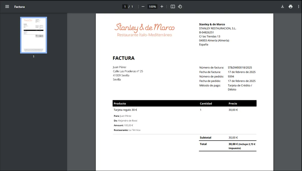 Proceso de compra de la tarjeta regalo